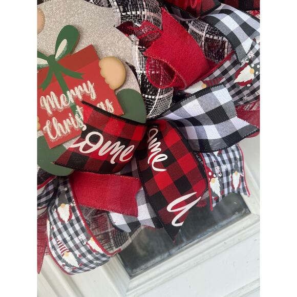 Christmas Gnome Wreath Buffalo Plaid ‘Merry Christmas’ Farmhouse Holiday Décor - Picture 5 of 8